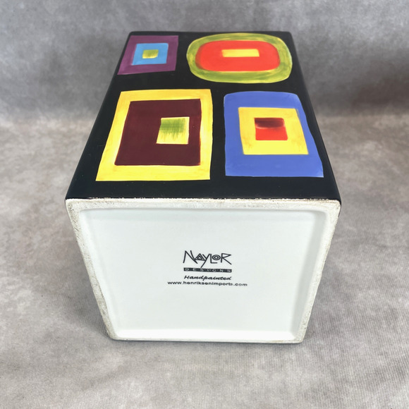 Mary Naylor Designs Modern Ceramic Canister Red Lid Hand Painted Abstract 7x4.5 - Picture 7 of 8